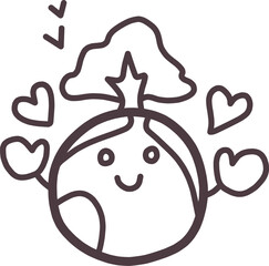 木の生えた地球をかわいくデフォルメしたキャラクターイラストハート付き