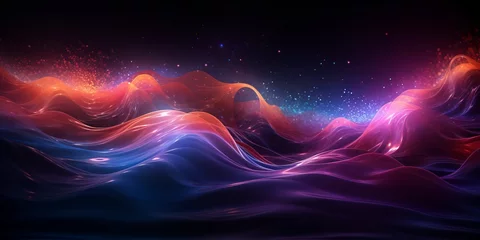 Gordijnen Abstract liquid glowing waves and lighting particles © toomi123