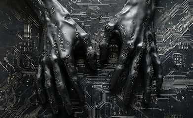 Precision Tech: Skilled Male Hands Unifided with Microchip