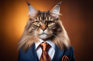 Fashion cat, dressed in Jacket. Portrait of an anthropomorphic animal 