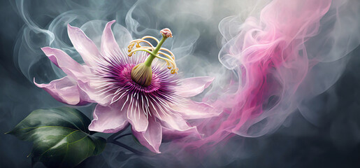 Makro kwiat passiflora,  abstrakcje kwiatowe, puste miejsce - obrazy, fototapety, plakaty