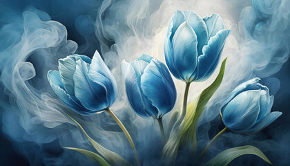 Tulipany, niebieskie kwiaty wiosenne