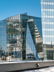 Glass facades of modern office buildings