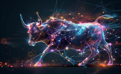 Futuristic Symbol of Financial Growth. Digital Bull in Holographic Glory.