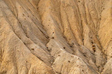 Cárcavas en un barranco del desierto de Tabernas en Almería, España. Detalles erosivos del...