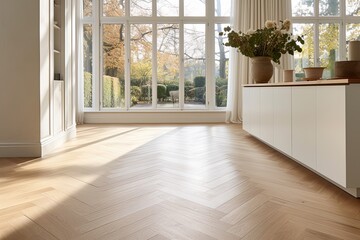 Fototapeta premium Herringbone Wooden Floor Patterns Minimalist Villa - Laminate Finish Excellence
