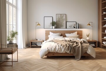 Herringbone Wooden Floor Patterns: Nordic Serene Bedroom Style