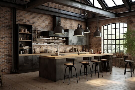 Industrial Loft Kitchen Designs: Pendant Lights as Focal Point Perfection