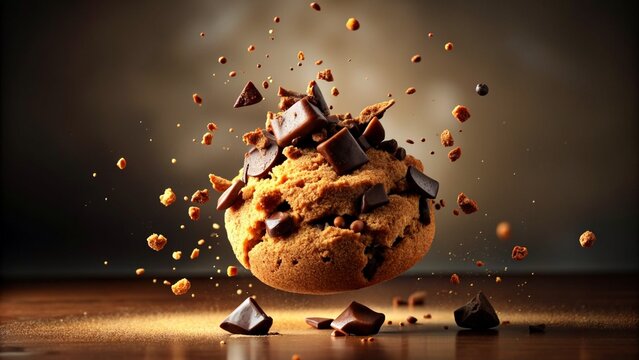 Choc chip cookie falling with melted chocolate