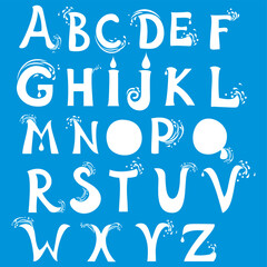 ABC. Water alphabet.  Isolated on blue background. Vector illustration