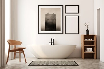 Fototapeta na wymiar Mid-century Modern Bathroom Inspirations Art Poster: Minimalist Chic Wallscape