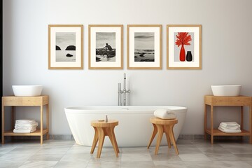 Fototapeta na wymiar Mid-Century Modern Bathroom Inspirations Art Poster: Chic Minimalist Wall Decor