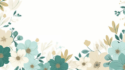 Fototapeta premium Illustration florale. Fleurs, plantes, feuilles. Espace vide de composition. Dessin minimaliste. Couleurs claires, pastel. Pour conception et création graphique.