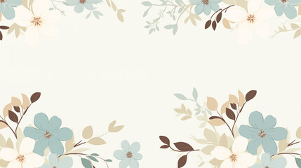 Illustration florale. Fleurs, plantes, feuilles. Espace vide de composition. Dessin minimaliste. Couleurs claires, pastel. Pour conception et création graphique.