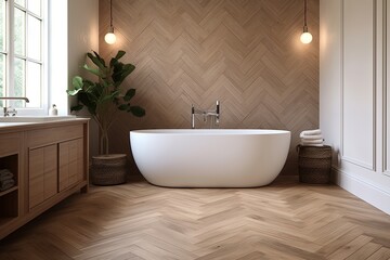Herringbone Style: Mid-century Modern Bathroom Wooden Floor Inspirations