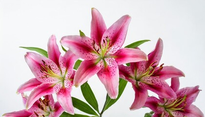 pink stargazer lilies arranged in a circle isolated on a white background