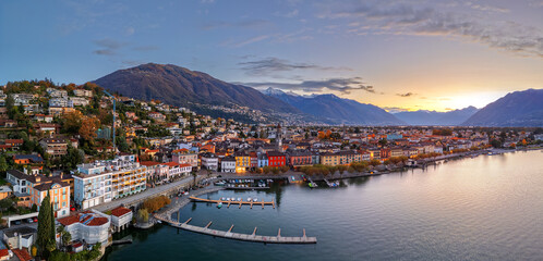 Ascona, Switzerland townscape on the shores of Lake Maggiore - 743717507