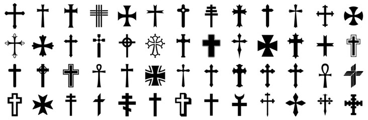 Christian cross set. Abstract religious cross icon collection. Set of cross icons for religion. Cross shape collection - obrazy, fototapety, plakaty