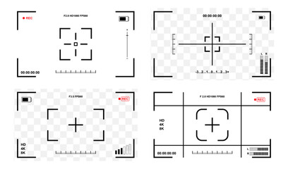 Photo camera viewfinders collection. Set of video and photo camera viewfinder display. Video camera viewfinder template collection
