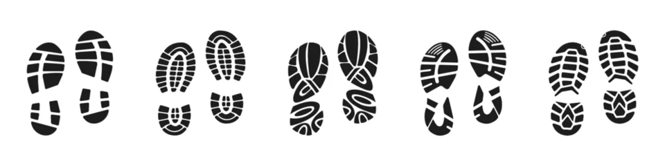 Muurstickers Boots footprints human shoes icon collection. Set of black prints of shoes. Black imprint soles shoes icon collection. Set of footprints stamped icons © top dog