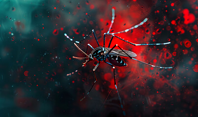 A mosquito that carries dengue fever, Zika virus is sucking blood on a person's skin