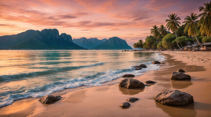 Fototapeta na wymiar Seascape on sunset background