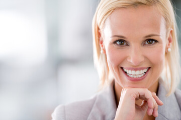 Smile, portrait and business woman in office with positive, good and confident attitude. Happy, job...