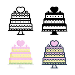 Wedding Cake icon set style collection in line, solid, flat, flat line style on white background