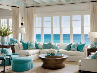 Fabric Flair by the Sea: Chic Coastal Living Room Enchants