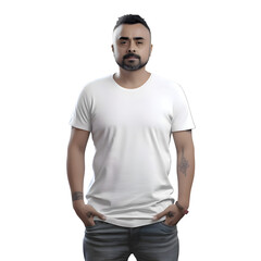 Man in white t shirt isolated on white background with clipping path