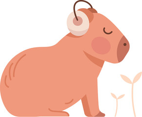 Cute capybara listening to music illustration