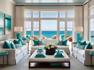 Coastal Living Luxe: Chic Fabric Sofas, Curtains Captivate