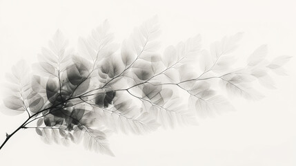 Aesthetic botanical x-ray of leaves. Harmonious forms. Minimalism concept. Light color palette. Generative AI
