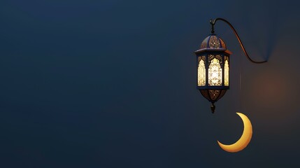 Fototapeta na wymiar Ramadan Kareem, Ramadan lantern with a crescent moon at night.