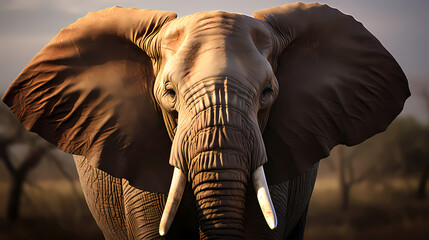 Portrait of elephant in close-up macro photography on dark background