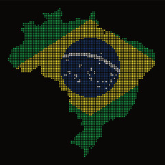 Map of  Brazil from Dots with national Flag