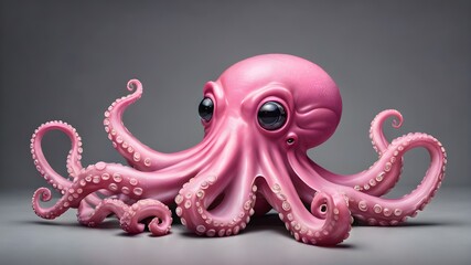 3d pink octopus on a white background