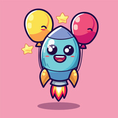 Rocket Mascot illustration Is Playing Balloon