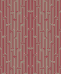 Concentric interlocking rectangles. Modern maze design made of thin red lines on a white background. Geometric striped ornament. Seamless repeating pattern. 