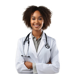 Female African American doctor standing isolated on white background