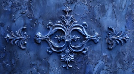 Luxurious Blue Stucco Wall with Classic Baroque Ornamental Detailing