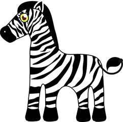 Black and white cute cartoon zebra. Coloring pages for the children. Vector illustration