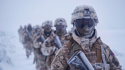 Soldiers Marching in Snowy Conditions