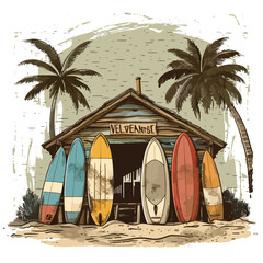 Vector Handmade illustration of Rustic Beach Hut