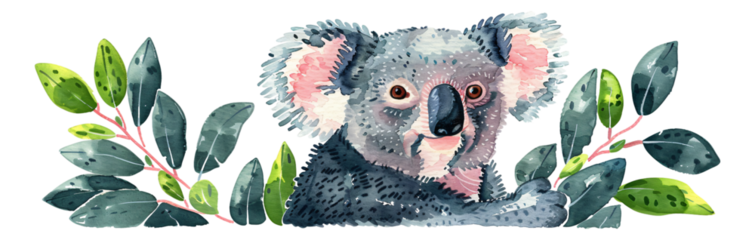 A watercolor sticker of a koala in eucalyptus trees.