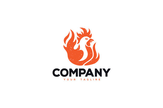 Vintage looking logo design of a flaming rooster with a grainy texture. 