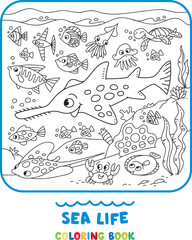 Sea theme. Sawfish coloring book. Kids vector - 743737964