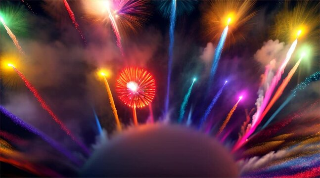 Night sky ablaze with colorful fireworks, a vibrant celebration of light and joy