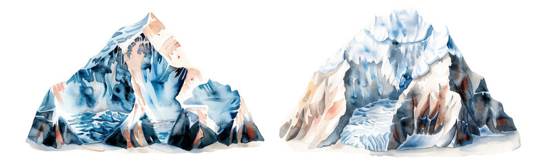 A showcase of Mount Everest views. Hand-painted watercolor.
