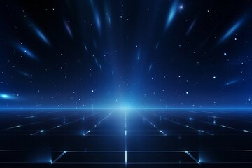 Abstract technology background. Light rays raising from the horizon in dark space 